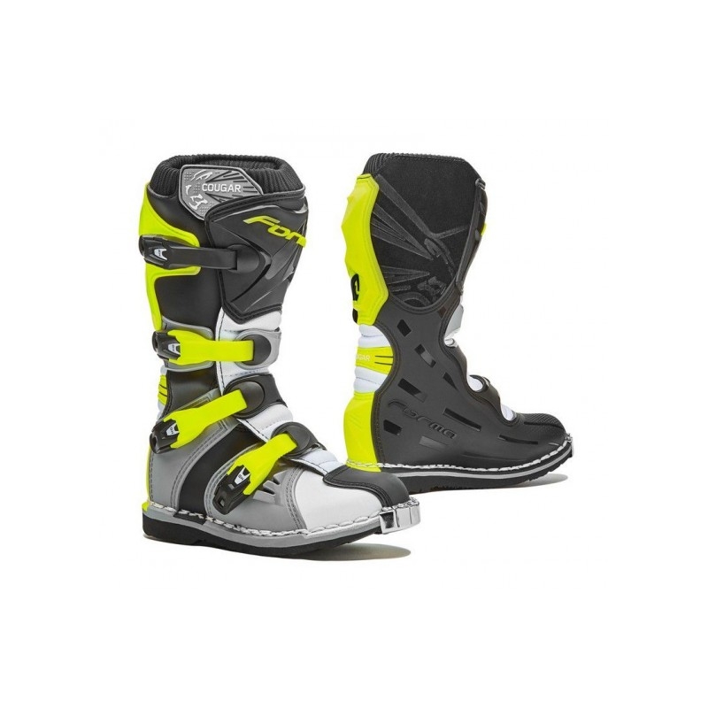 Otroški motoristični škornji Forma Cougar sivo-bela-fluo rumena razprodaja