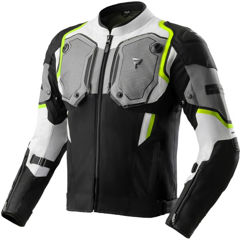 Motoristična jakna Rebelhorn Borg II črno-sivo-fluo rumena