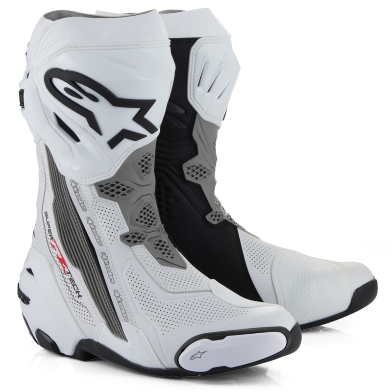 Moto škornji Alpinestars Supertech R Vented bela-svetlo siva-črna