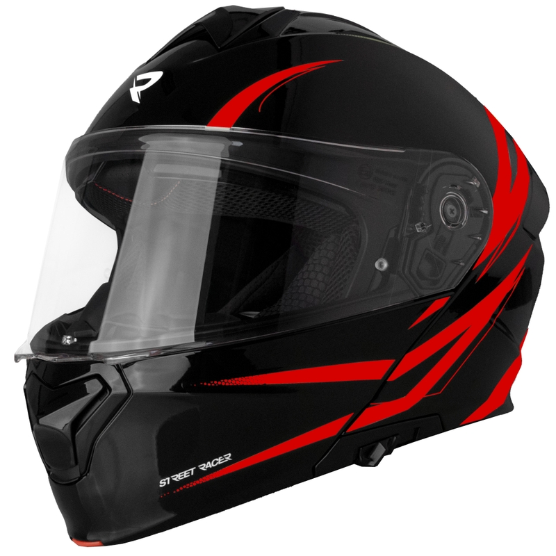 Motoristična čelada na preklop Street Racer Fury črno-rdeča - II. kakovost
