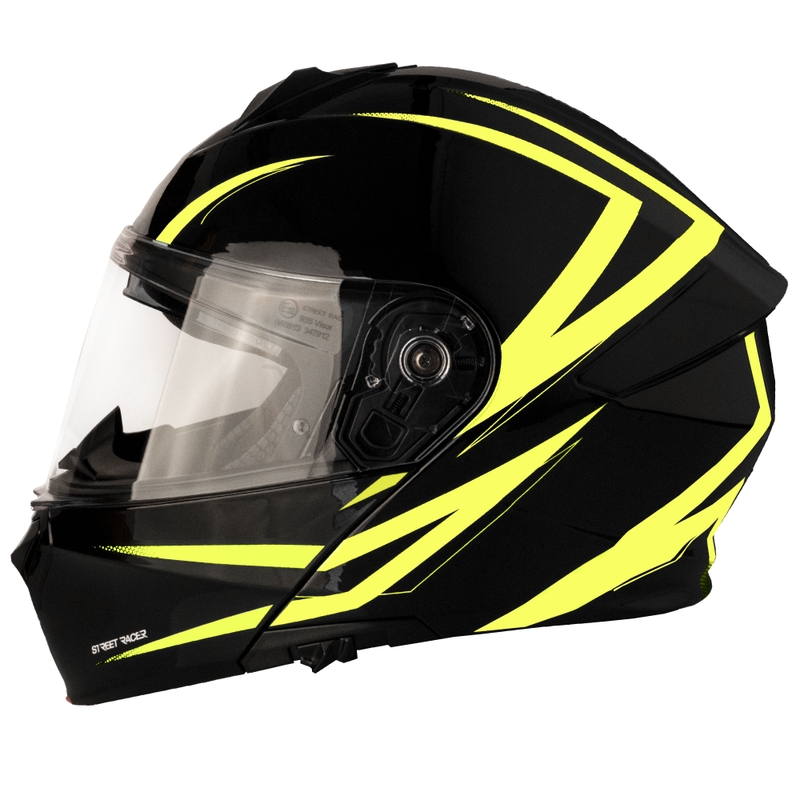 Motoristična čelada na preklop Street Racer Fury črno-fluo rumena - II. kakovost