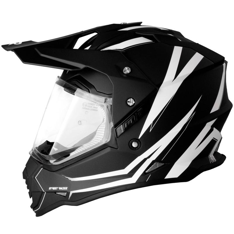 Enduro motoristična čelada Street Racer Ignite mat črno-bela - II. kakovost