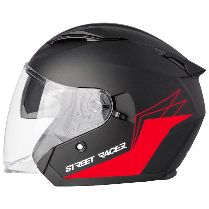 Odprta motoristična čelada Street Racer Sonic mat črno-rdeča - II. kakovost