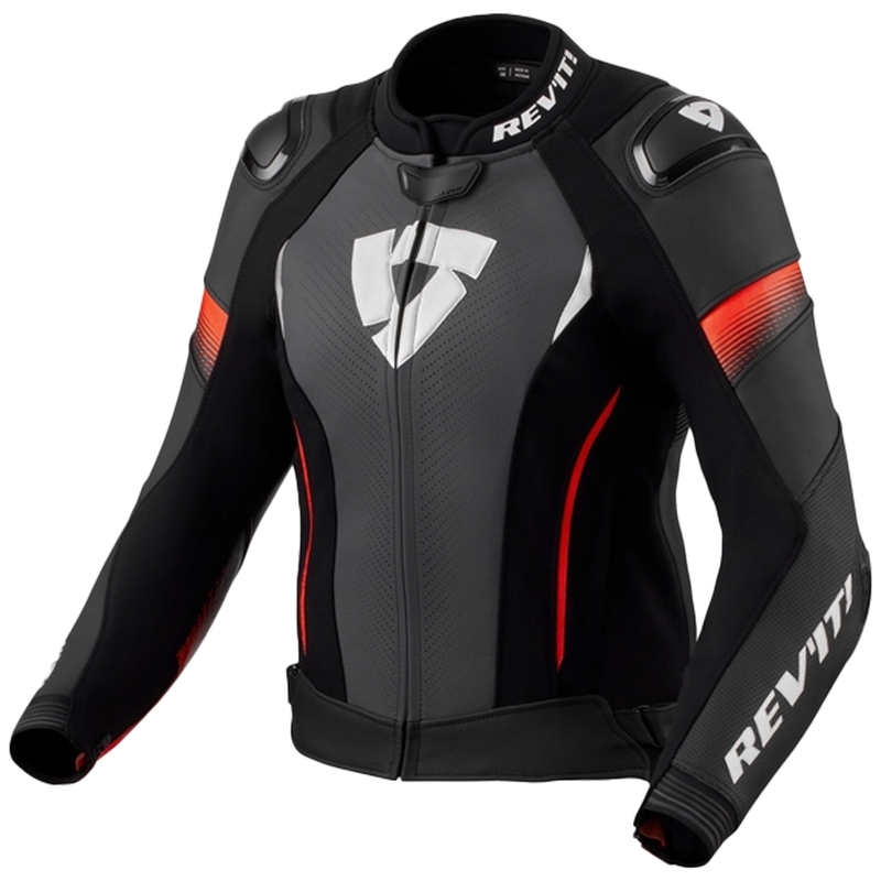 Revit Xena 4 Pro Black-Fluo Red usnjena motoristična jakna za ženske