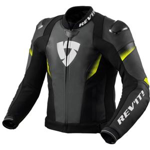 Usnjena motoristična jakna Revit Control črno-fluo rumena