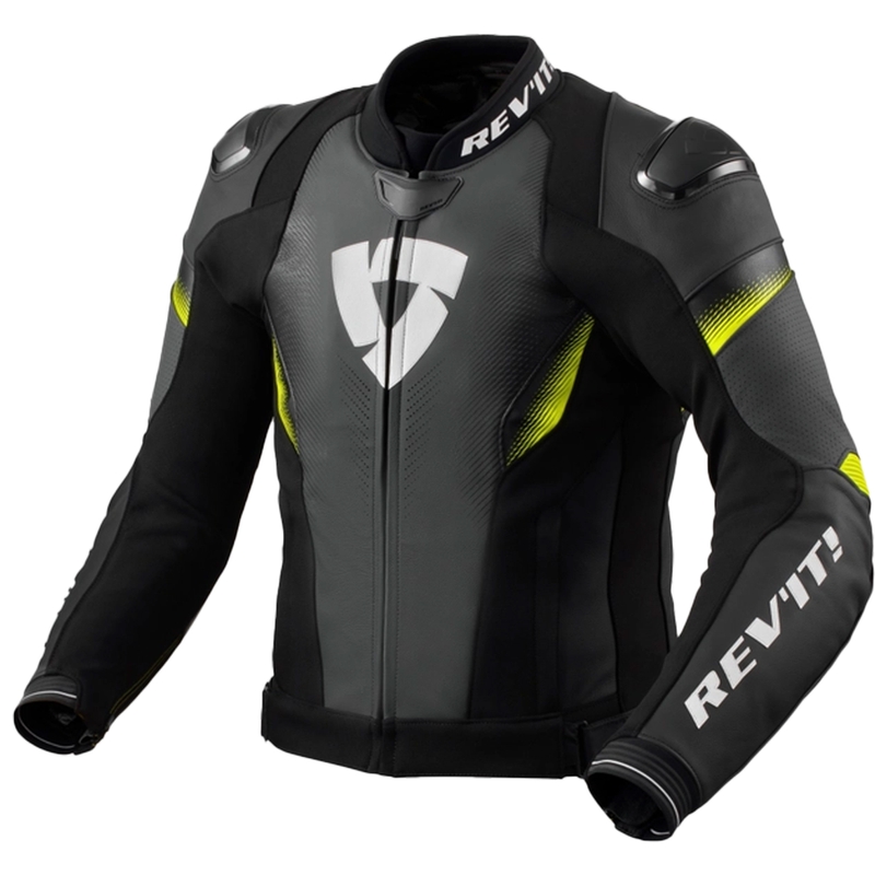 Usnjena motoristična jakna Revit Control črno-fluo rumena