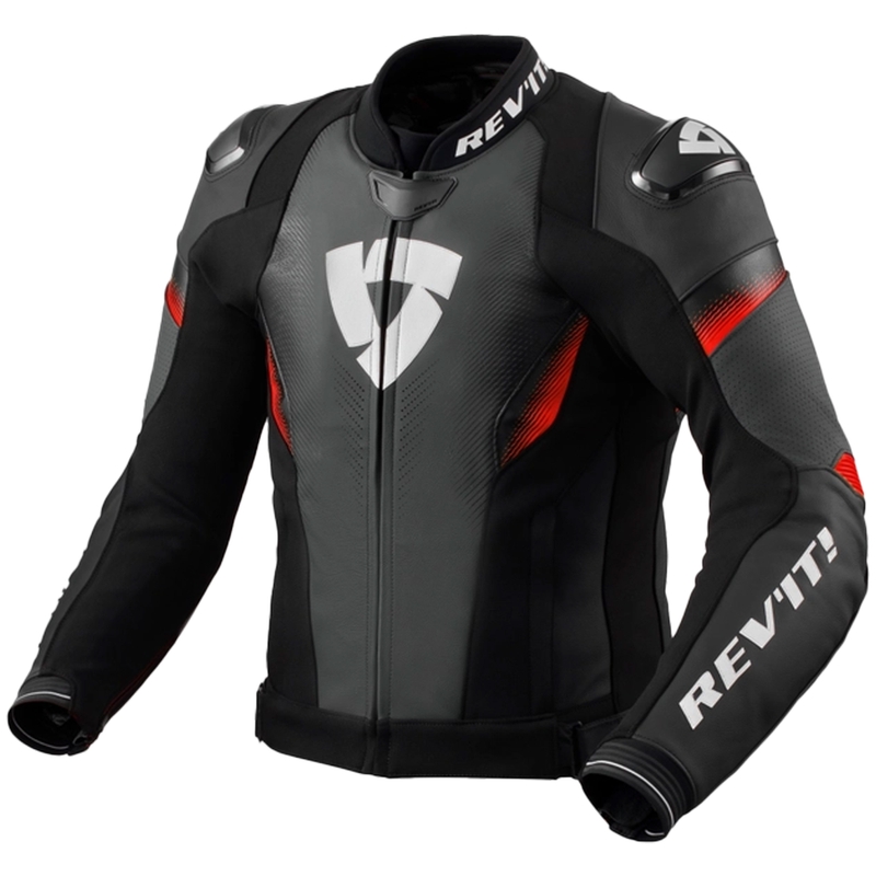 Usnjena motoristična jakna Revit Control črno-fluo rdeča