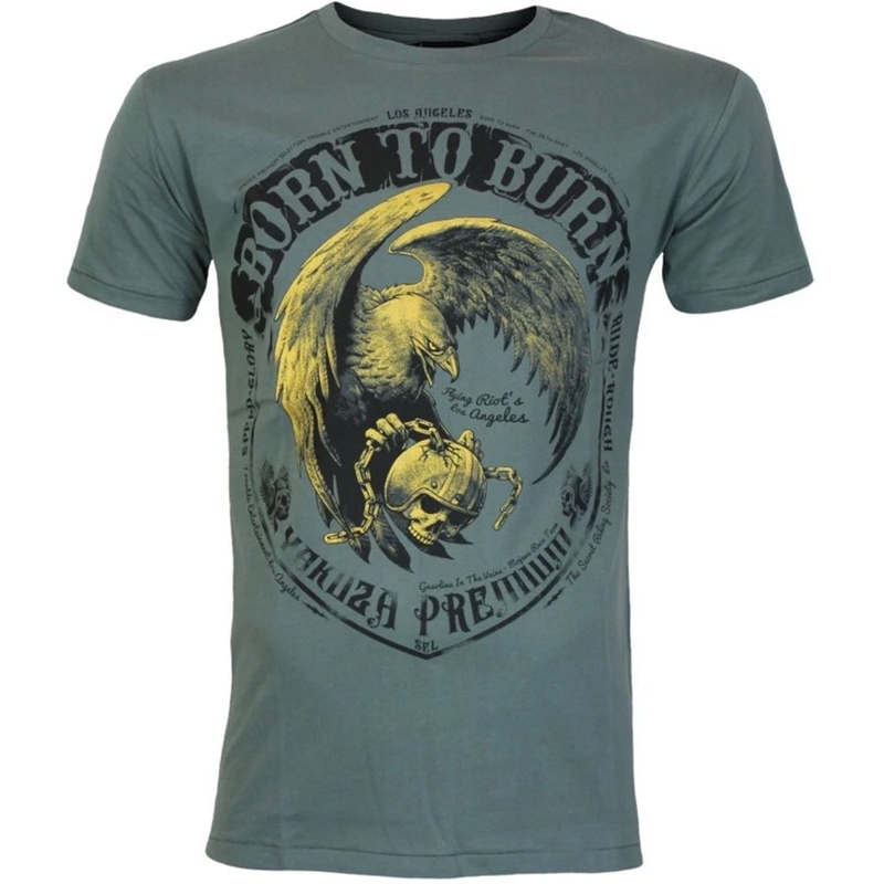 Majica Yakuza Premium Born To Burn Flying Riots Los Angeles olivno zelena