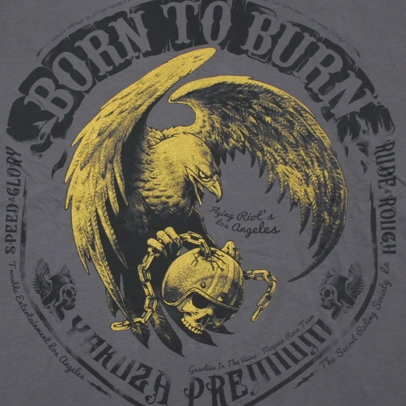 Temno siva majica Yakuza Premium Born To Burn Flying Riots Los Angeles