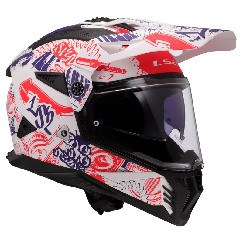 Enduro motoristična čelada LS2 MX702 Pioneer II Fantasy belo-rdeče-modra