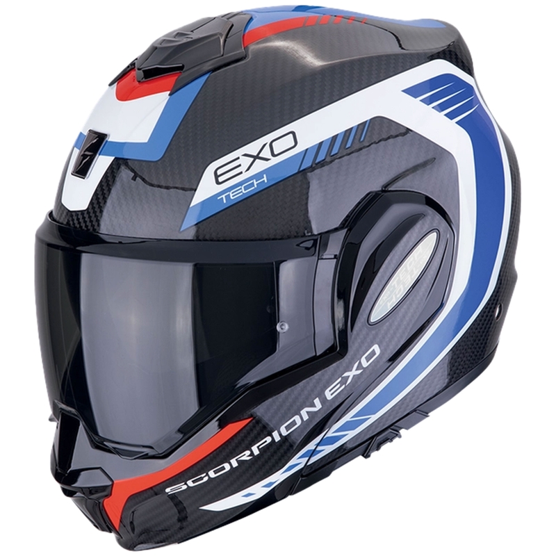 Motoristična čelada na preklop Scorpion EXO-TECH EVO CARBON COSY črno-modra-rdeča