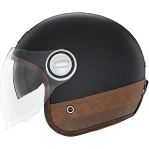 NOX PREMIUM Heritage odprta motoristična čelada mat črna z rjavim usnjem