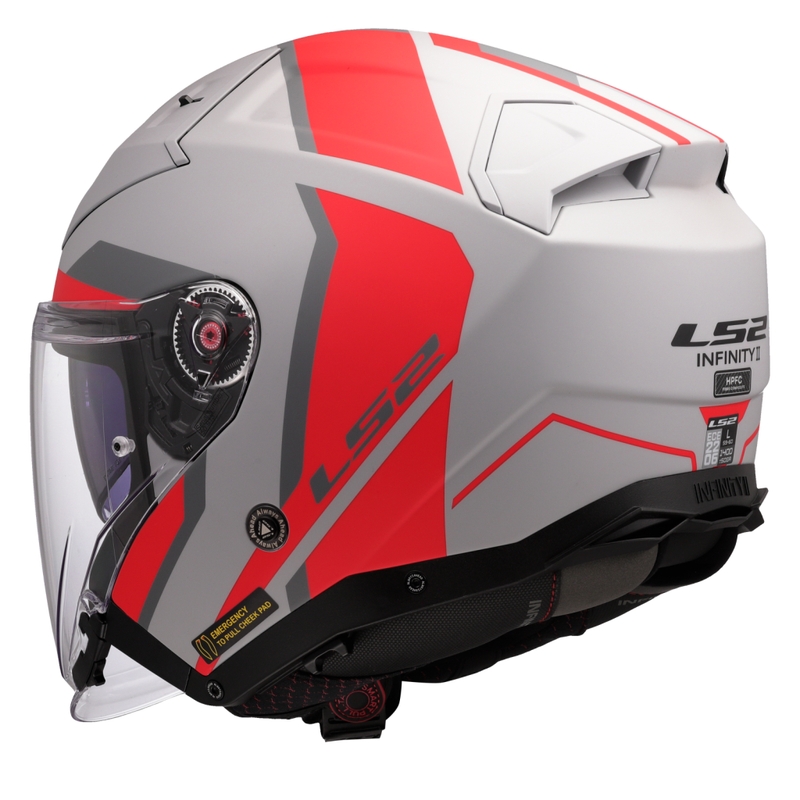 Odprta motoristična čelada LS2 OF603 Infinity II Focus sivo-rdeča