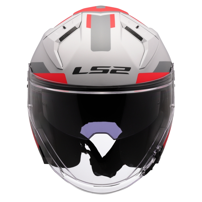 Odprta motoristična čelada LS2 OF603 Infinity II Focus sivo-rdeča