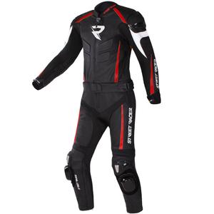 Usnjen motoristični kombinezon Street Racer Fast Track 2.1 črno-rdeč