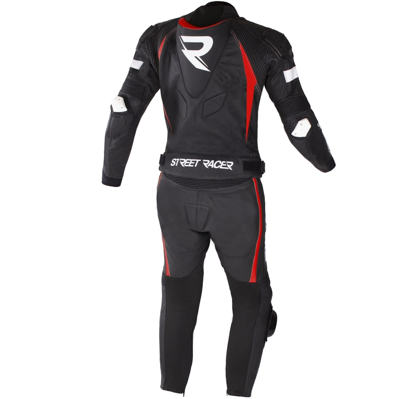 Usnjen motoristični kombinezon Street Racer Fast Track 2.1 črno-rdeč