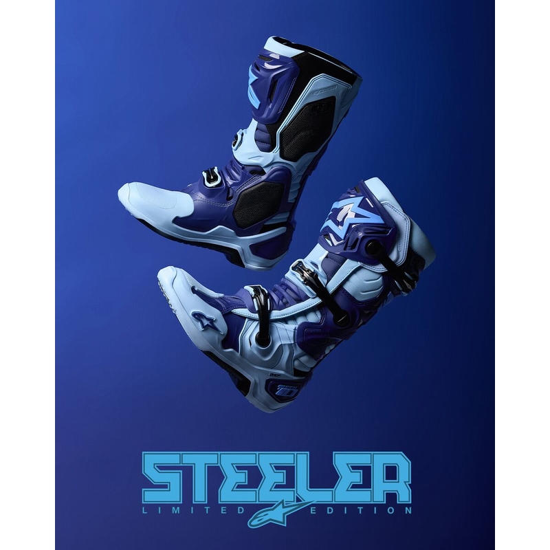Moto škornji Alpinestars Tech 10 Limited Edition Steelers modro-svetlo modri