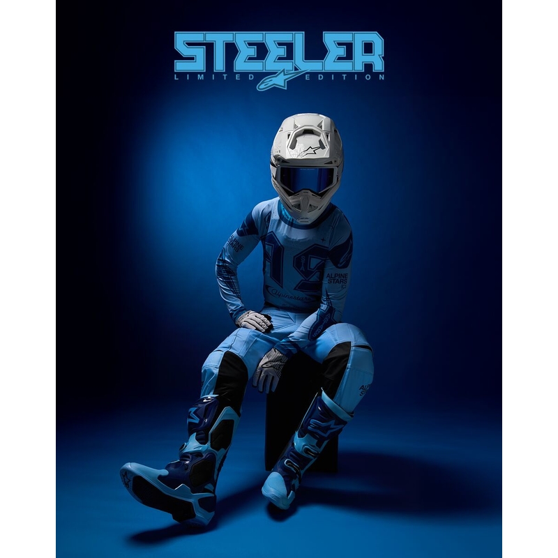Moto škornji Alpinestars Tech 10 Limited Edition Steelers modro-svetlo modri