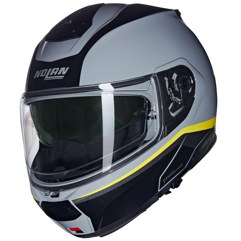 Motoristična čelada Nolan N100-6 Incognito N-COM 346 zložljiva, sivo-črna-rumena