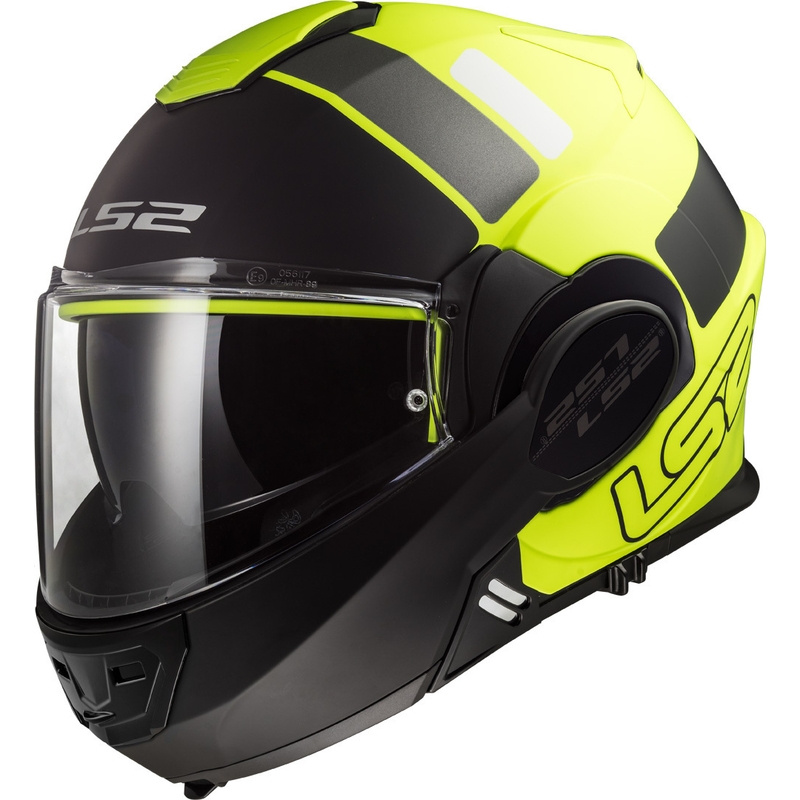 LS2 FF399 Valiant Prox črno-fluo rumena motoristična čelada s preklopom navzgor
