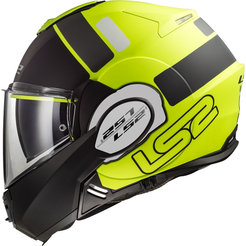 LS2 FF399 Valiant Prox črno-fluo rumena motoristična čelada s preklopom navzgor