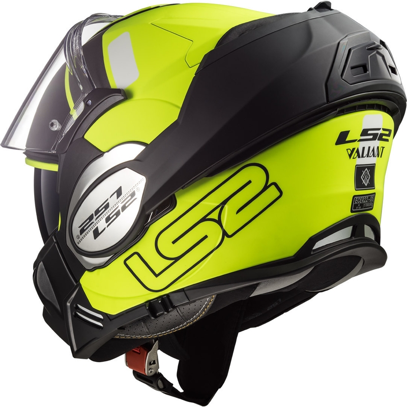 LS2 FF399 Valiant Prox črno-fluo rumena motoristična čelada s preklopom navzgor