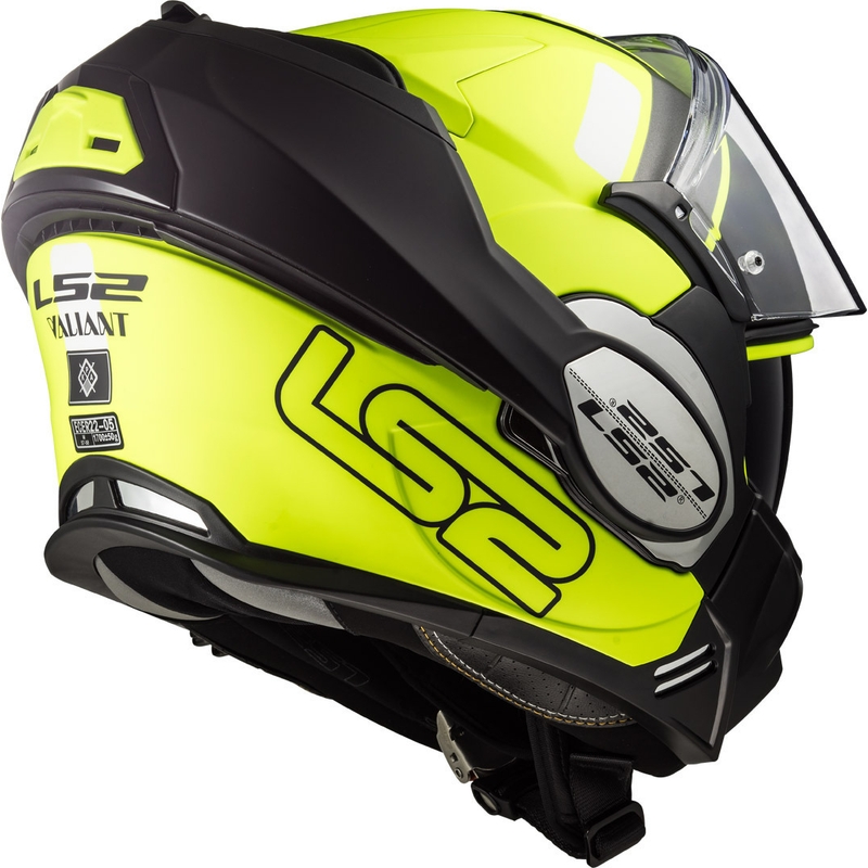 LS2 FF399 Valiant Prox črno-fluo rumena motoristična čelada s preklopom navzgor