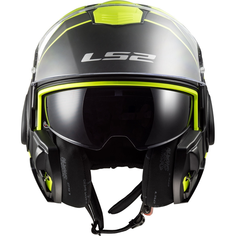 LS2 FF399 Valiant Prox črno-fluo rumena motoristična čelada s preklopom navzgor