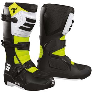 Shot Race 4 črno-beli-fluo rumeni motoristični škornji