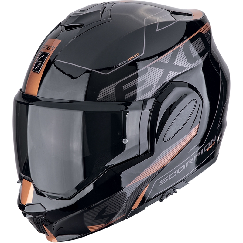 Motoristična čelada na preklop Scorpion EXO-TECH EVO TRAVELER črno-bakrena