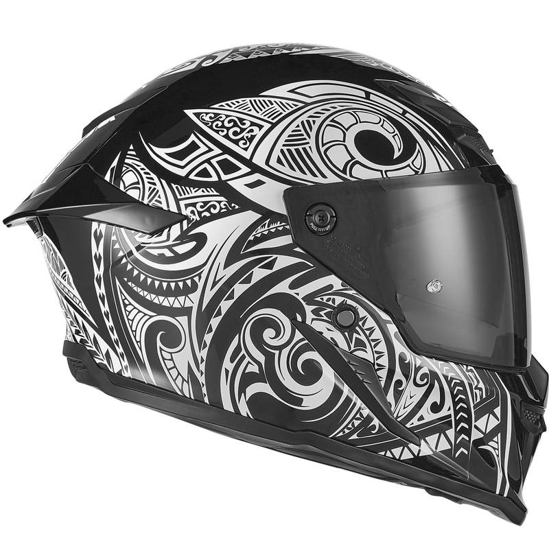 NOX Exlusiv Goliath Maori motoristična čelada z integriranim obrazom črno-bela