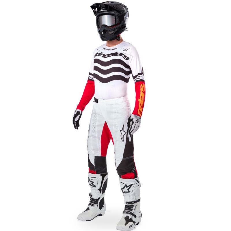 Motokros dres Alpinestars Techstar omejena izdaja temno črno-belo-fluo rdeče-oranžna