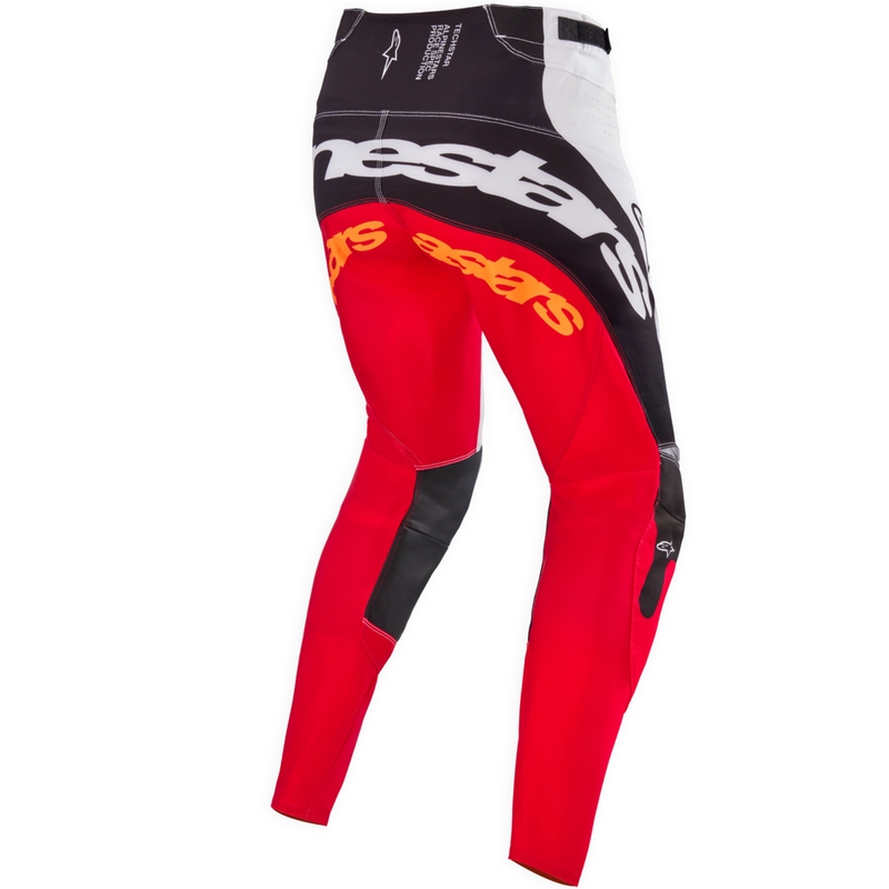 Motokros hlače Alpinestars Techstar omejena izdaja temno črno-belo-fluo rdeče-oranžne