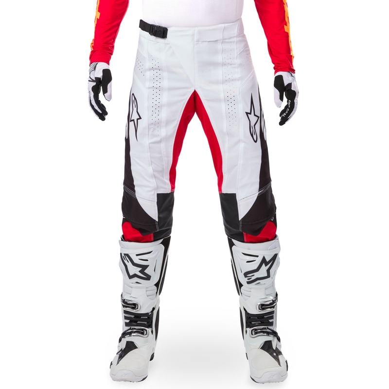 Motokros hlače Alpinestars Techstar omejena izdaja temno črno-belo-fluo rdeče-oranžne
