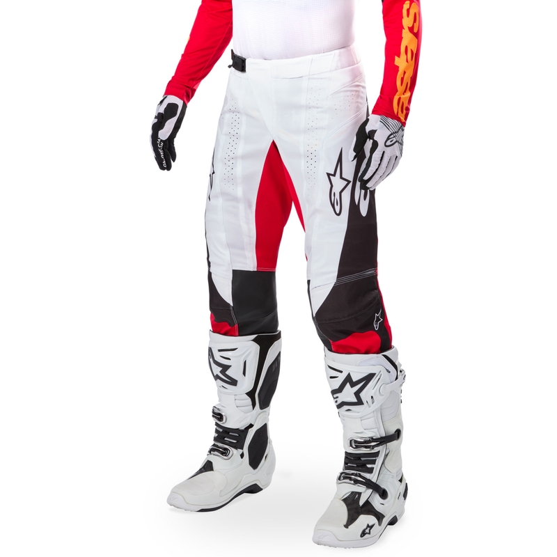 Motokros hlače Alpinestars Techstar omejena izdaja temno črno-belo-fluo rdeče-oranžne
