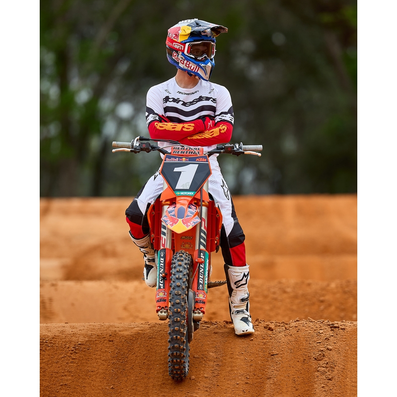 Motokros hlače Alpinestars Techstar omejena izdaja temno črno-belo-fluo rdeče-oranžne