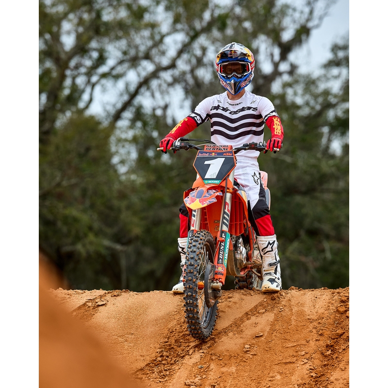 Motokros hlače Alpinestars Techstar omejena izdaja temno črno-belo-fluo rdeče-oranžne