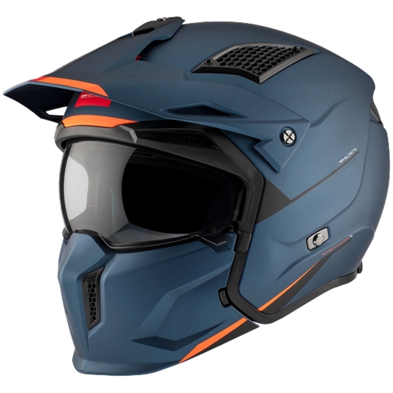 Odprta obrazna čelada z masko MT Streetfighter SV S Solid A7 mat modra