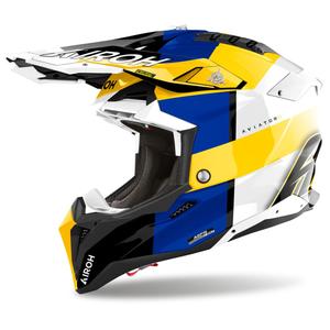 Motokros čelada Airoh Aviator 3 Monarch modro-rumena sijajna