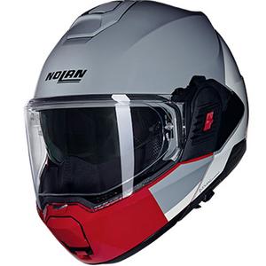 Motoristična čelada Nolan N120-1 Grafo N-COM 349 zložljiva, sivo-belo-rdeča