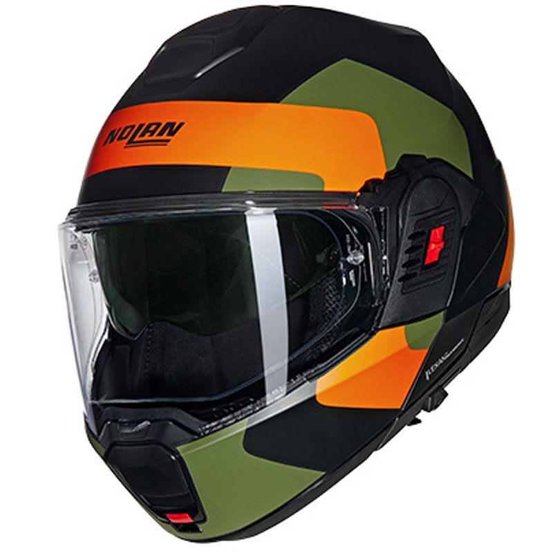 Motoristična čelada Nolan N120-1 Omocromo N-COM 345 črno-oranžno-zelena