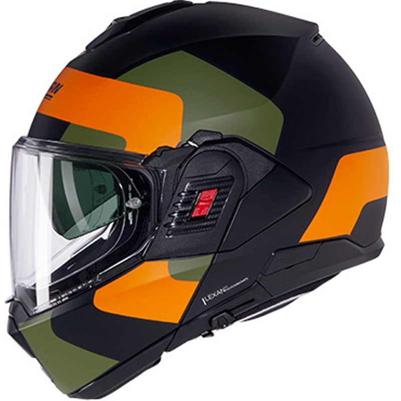 Motoristična čelada Nolan N120-1 Omocromo N-COM 345 črno-oranžno-zelena