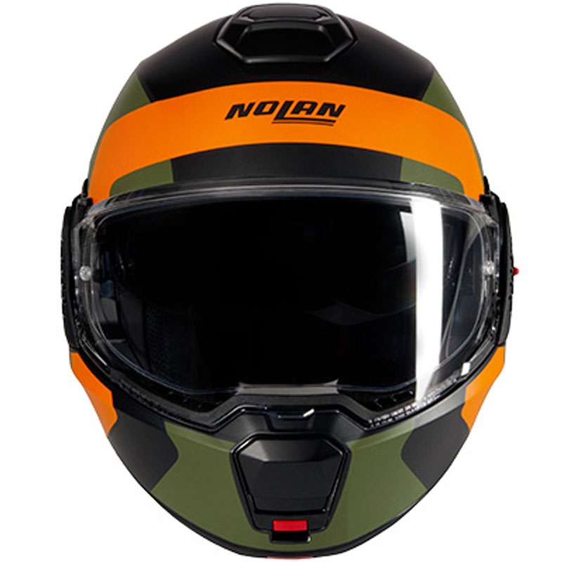 Motoristična čelada Nolan N120-1 Omocromo N-COM 345 črno-oranžno-zelena