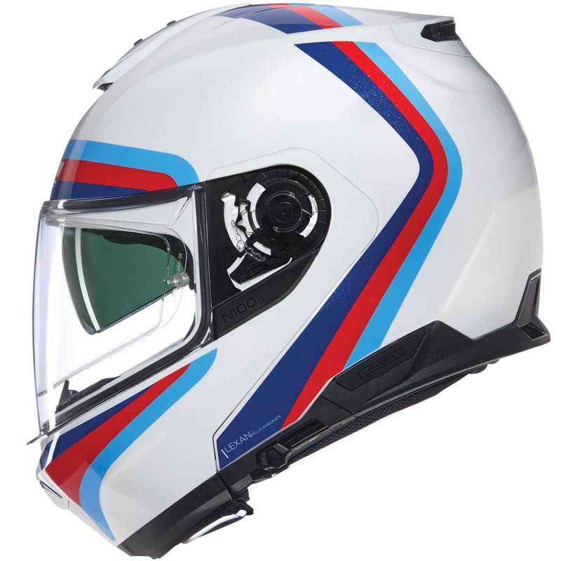 Motoristična čelada Nolan N100-6 Assoluto N-COM 347 zložljiva, bela-rdeča-modra
