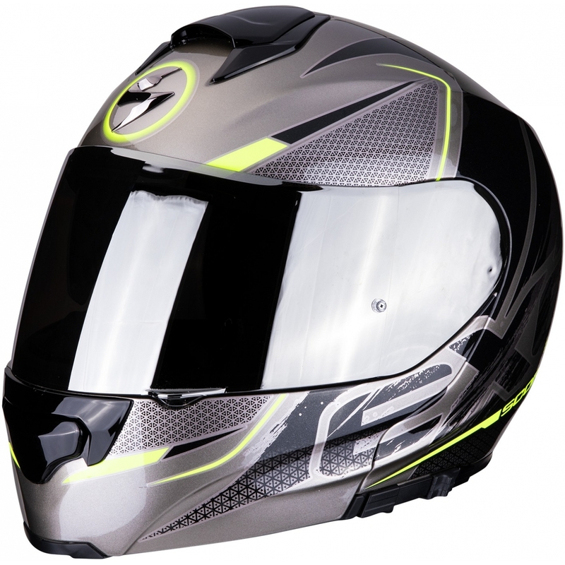Scorpion EXO-3000 Air Creed titanium-črna-fluo rumena čelada s prevračanjem razprodaja