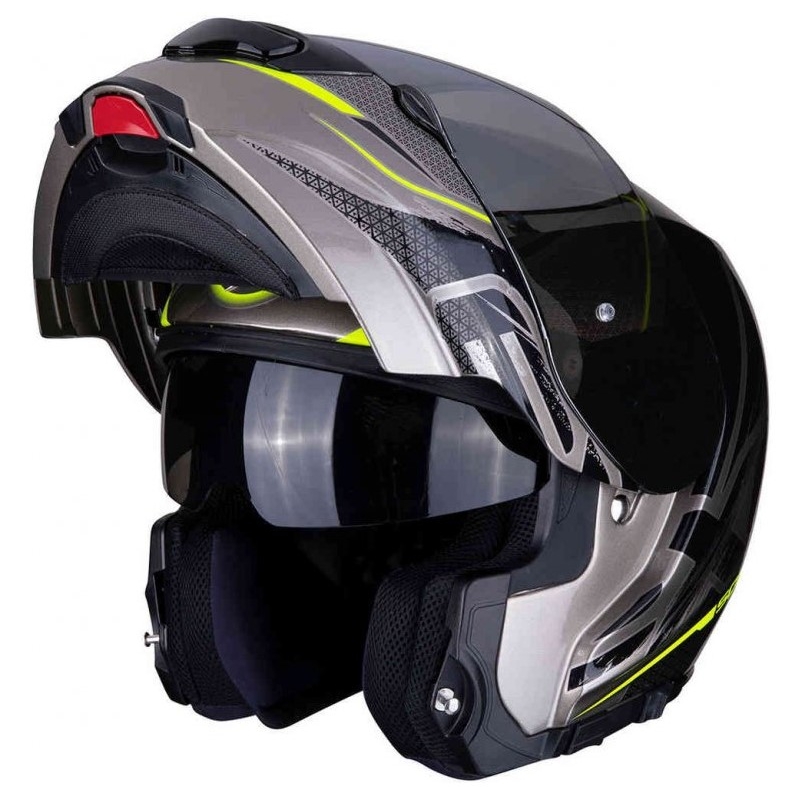 Scorpion EXO-3000 Air Creed titanium-črna-fluo rumena čelada s prevračanjem razprodaja