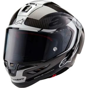 Alpinestars Supertech R-10 Element karbonska motoristična čelada z integriranim obrazom, srebrno-črna