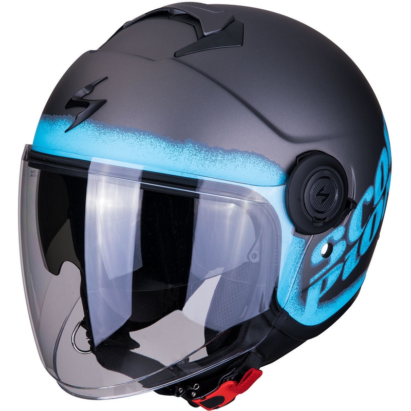 Odprta motoristična čelada Scorpion EXO-CITY Blurr srebrno-modra