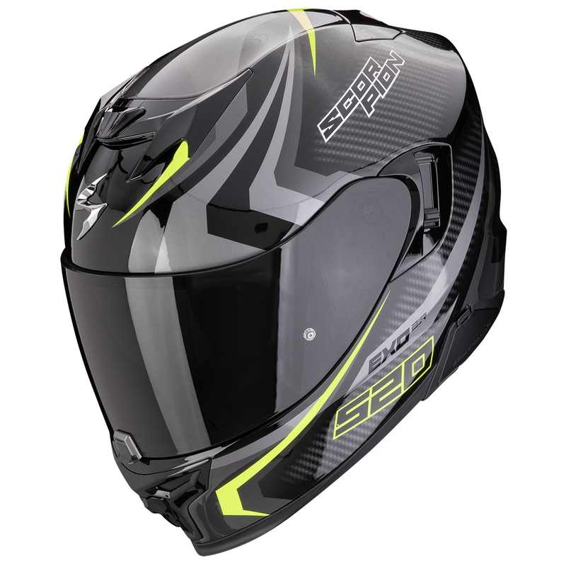 Scorpion EXO-520 EVO AIR TERRA motoristična čelada z integriranim obrazom črno-srebrna-fluo rumena razprodaja
