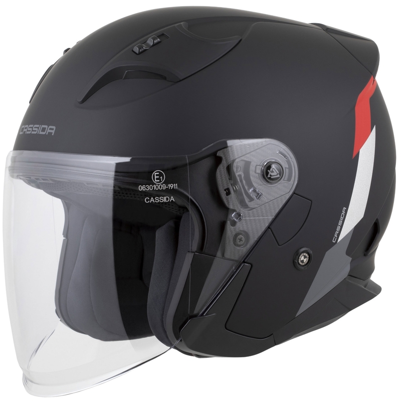 Cassida Reflex 2.0 varnostna odprta motoristična čelada mat črno-rdeče-sivo-odsevno srebrna